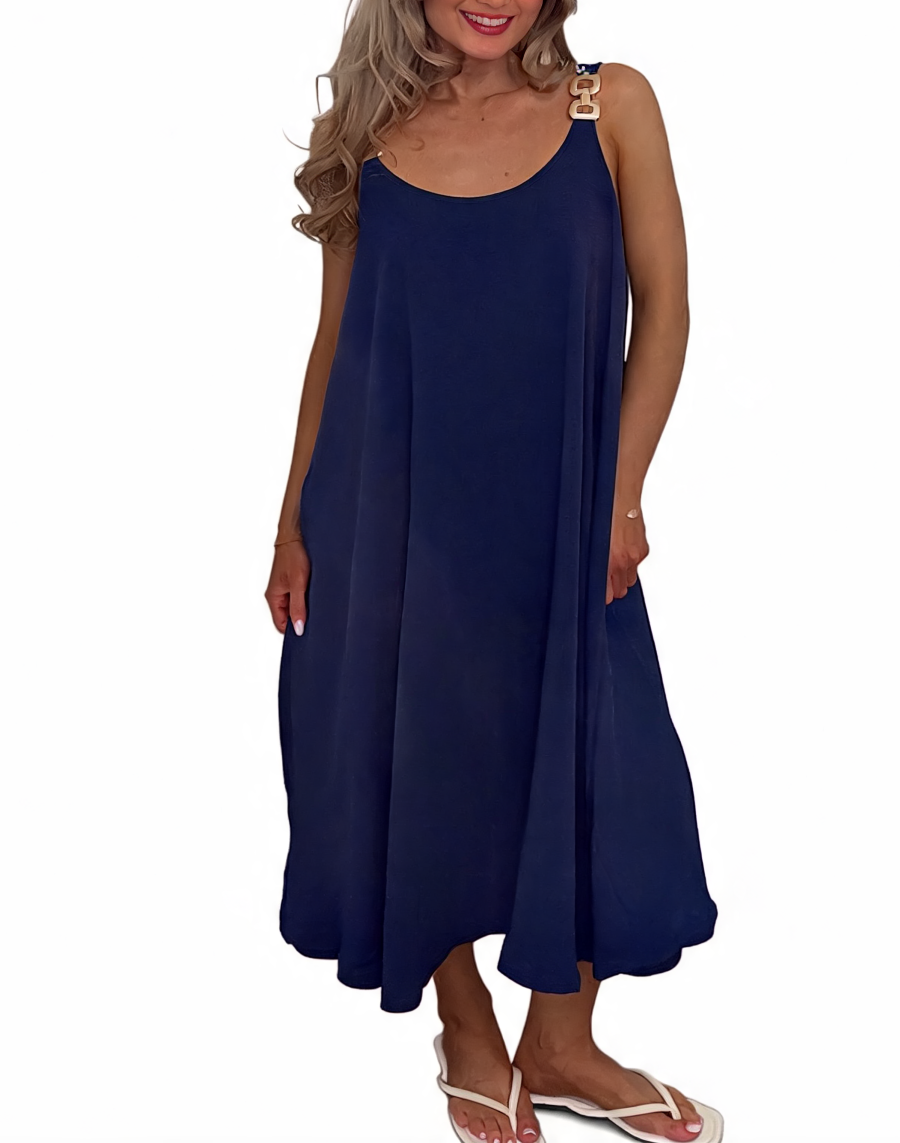 Buckle Strap Oversized Cami Maxi Dress - Navy