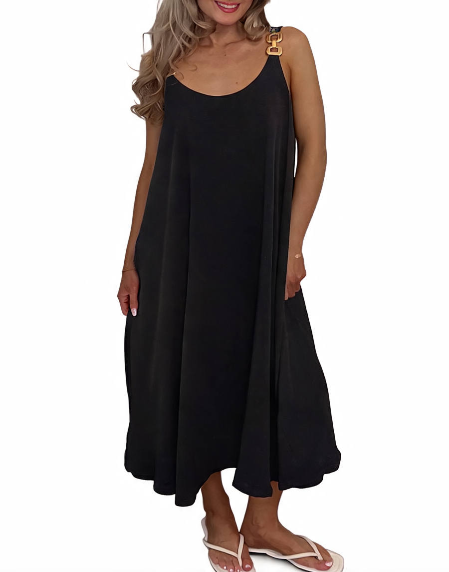 Buckle Strap Oversized Cami Maxi Dress - Black