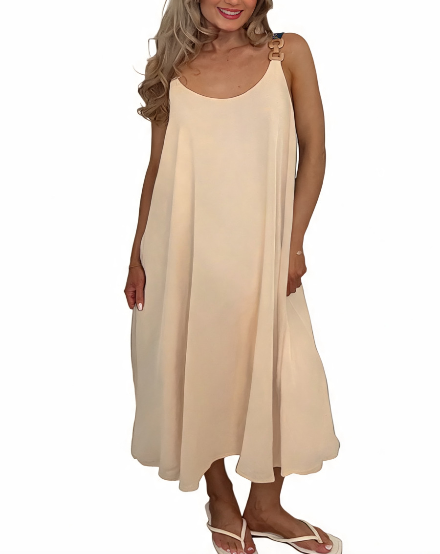 Buckle Strap Oversized Cami Maxi Dress - Beige