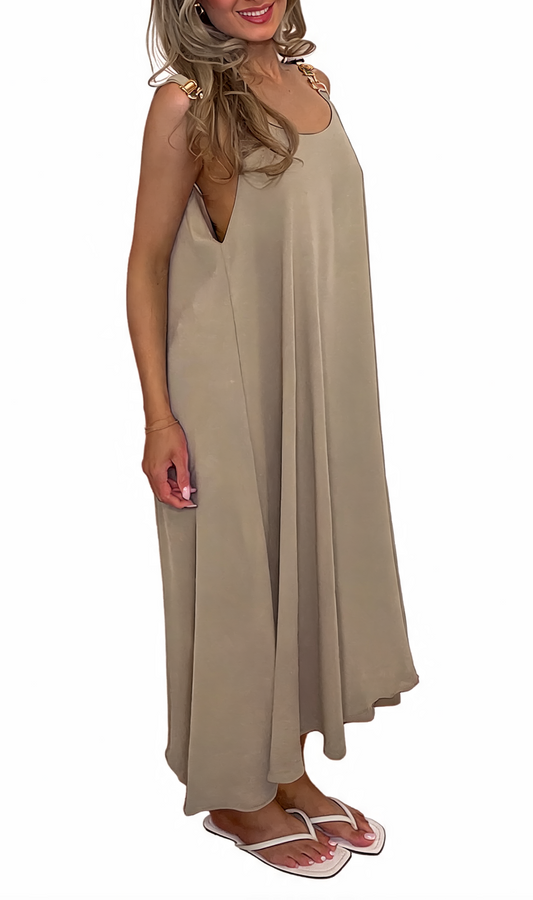 Buckle Strap Oversized Cami Maxi Dress - Taupe
