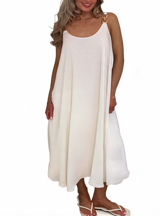 Buckle Strap Oversized Cami Maxi Dress - White