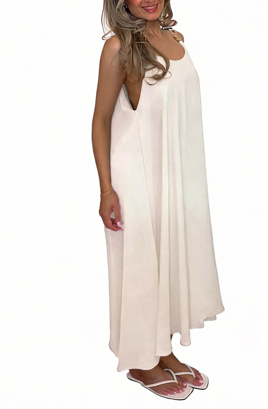Buckle Strap Oversized Cami Maxi Dress - White