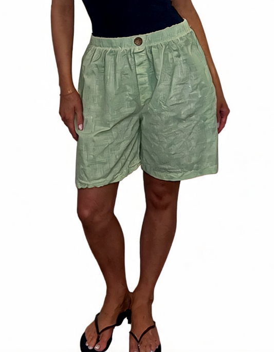Linen-Look Elasticated Bermuda Shorts Casual High-Waist Summer Shorts with Pockets - Khaki