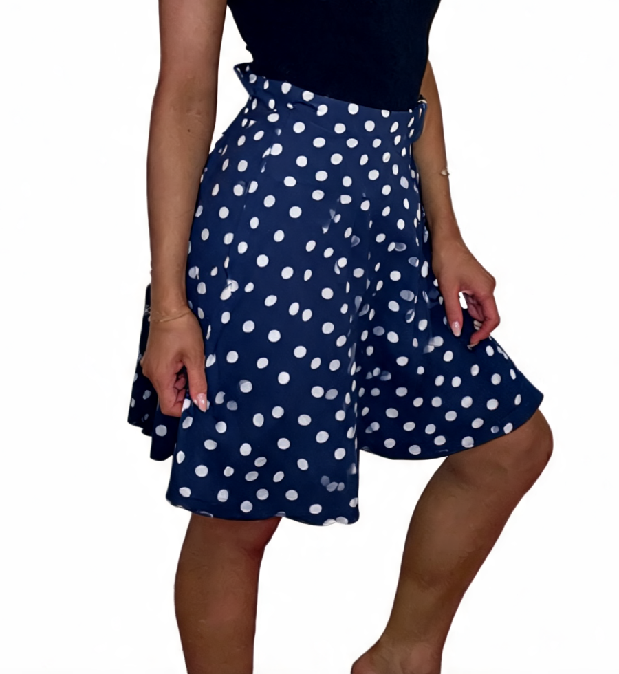 Polka Dot Print High-Waisted Flowy Shorts - Navy