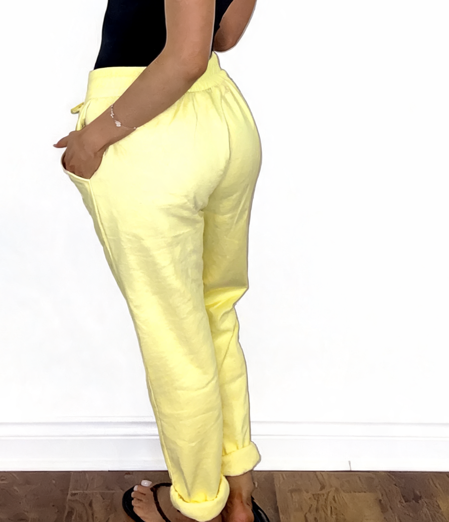 Lemon plain jogger pants with drawstring waist and cuffed hems