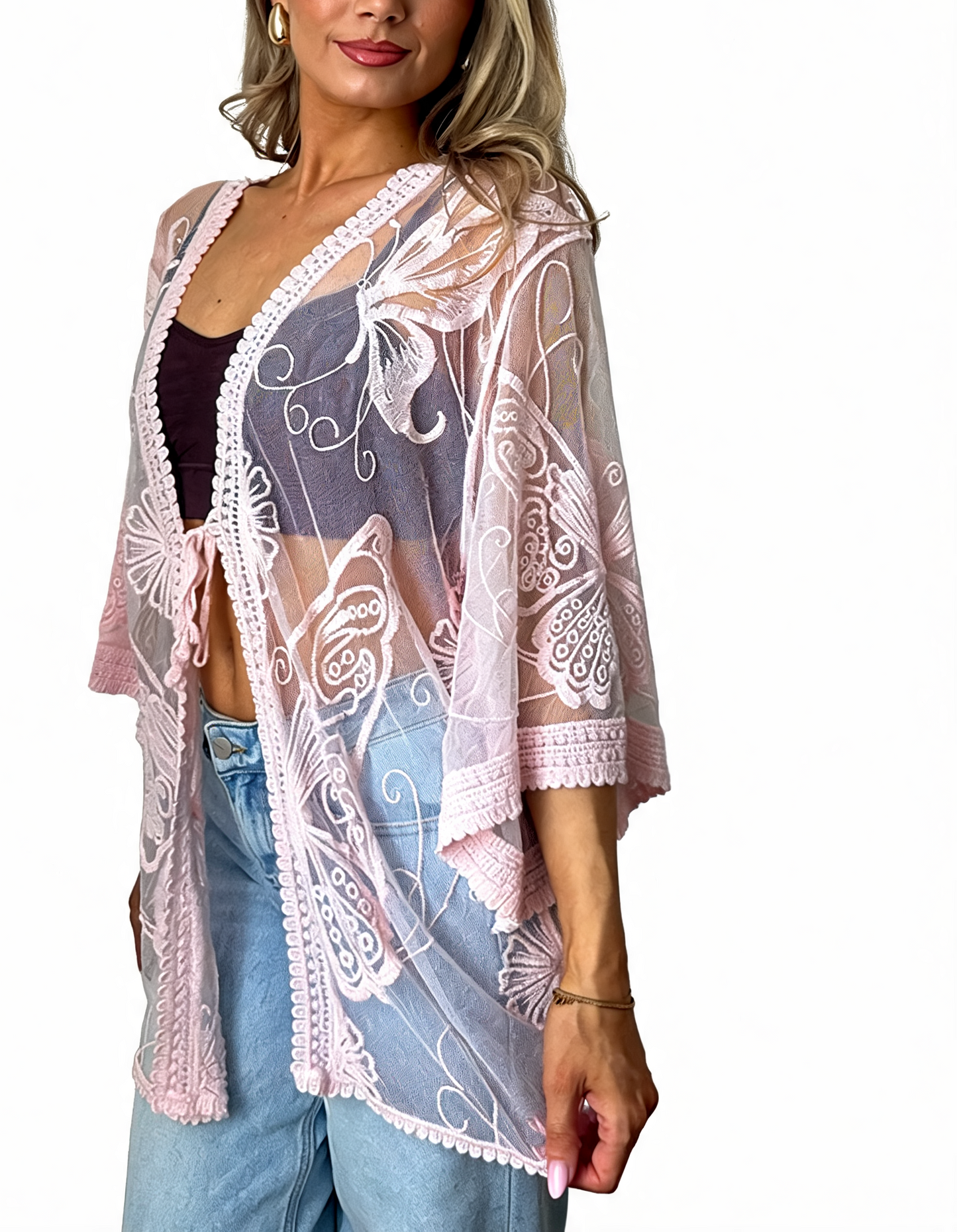 Azure Bloom Verfraaide Gelaagde Smockjurk - Roze