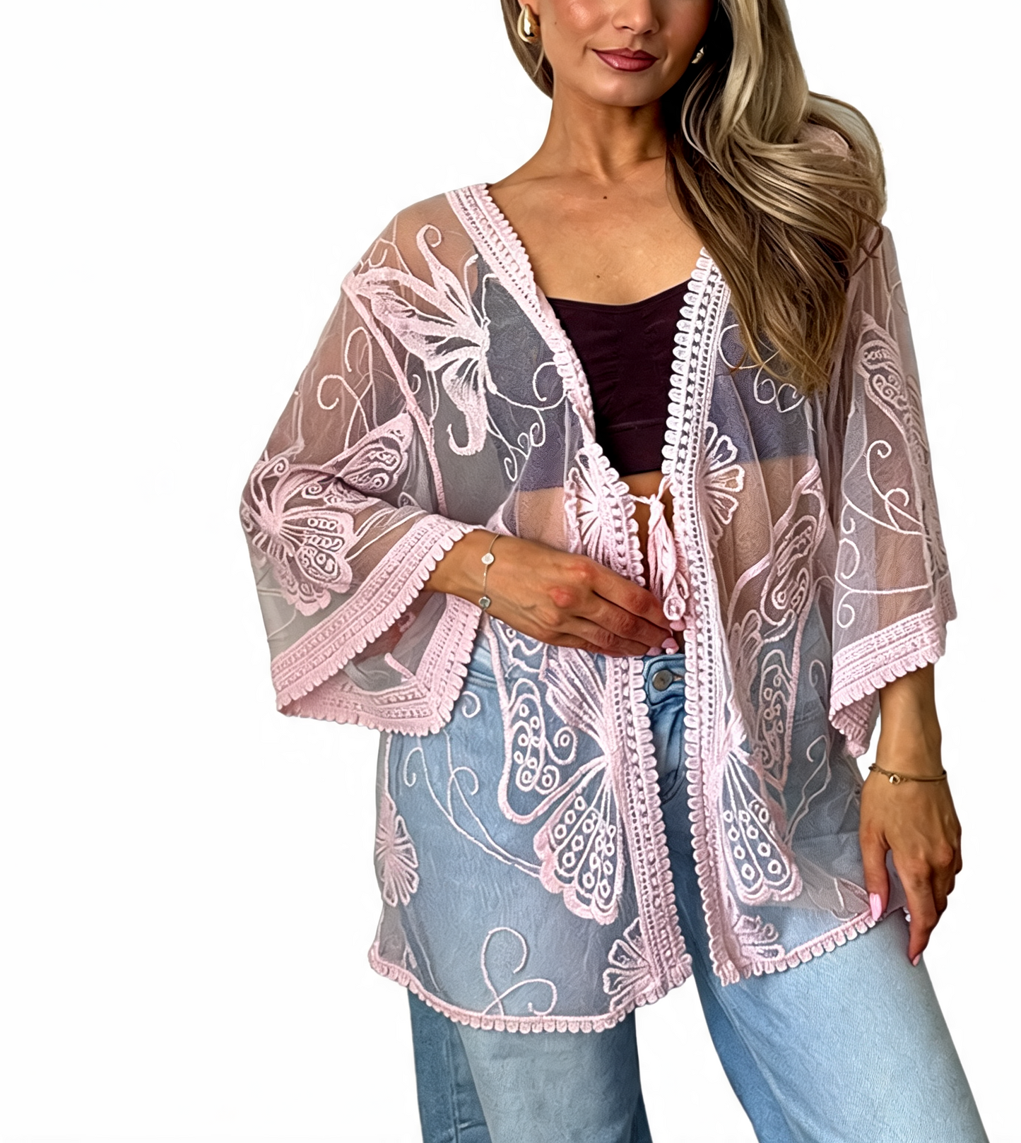 Azure Bloom Verfraaide Gelaagde Smockjurk - Roze