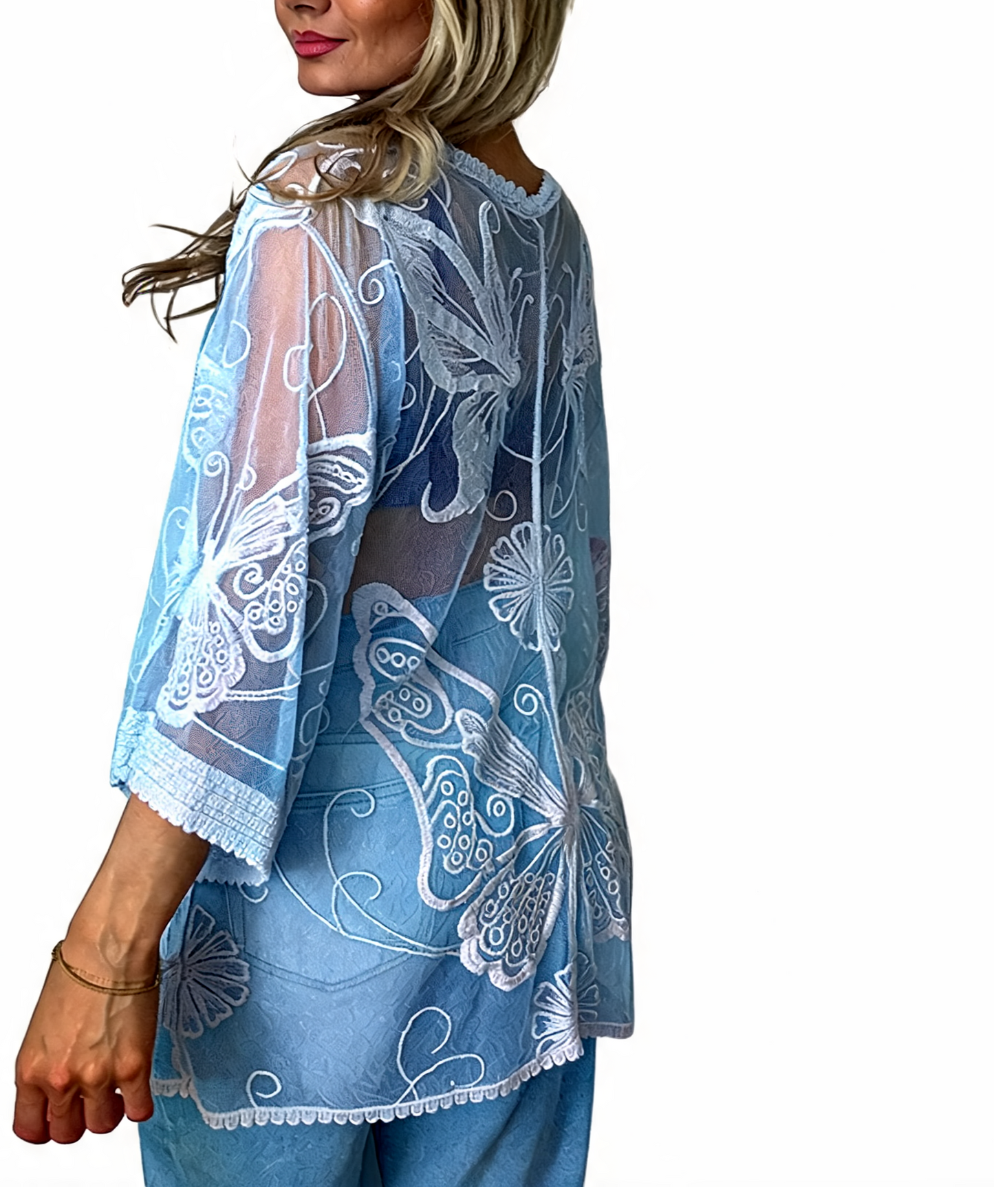 Azure Bloom Verfraaide Gelaagde Smockjurk - Roze