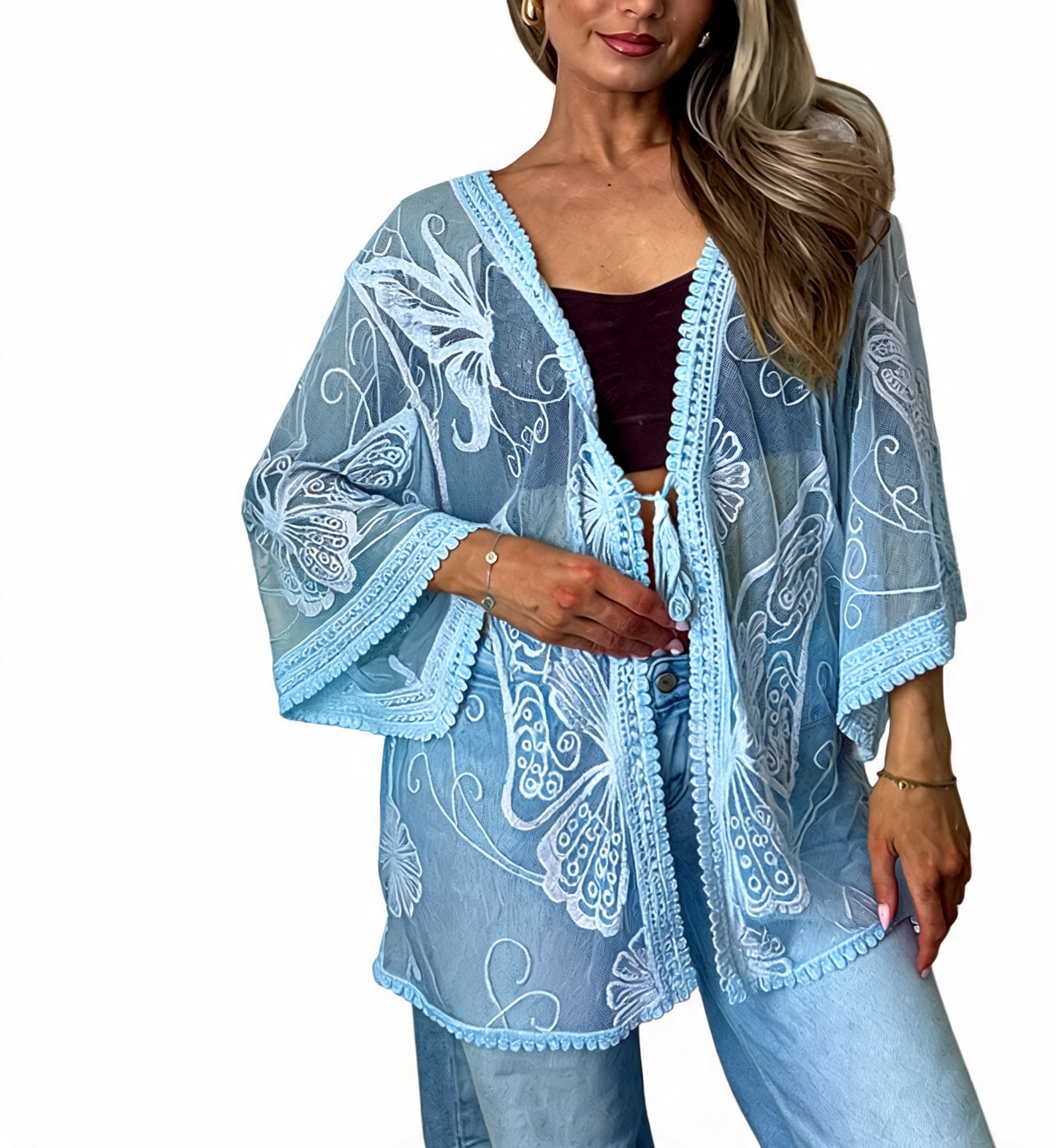 Azure Bloom Verfraaide Gelaagde Smockjurk - Roze