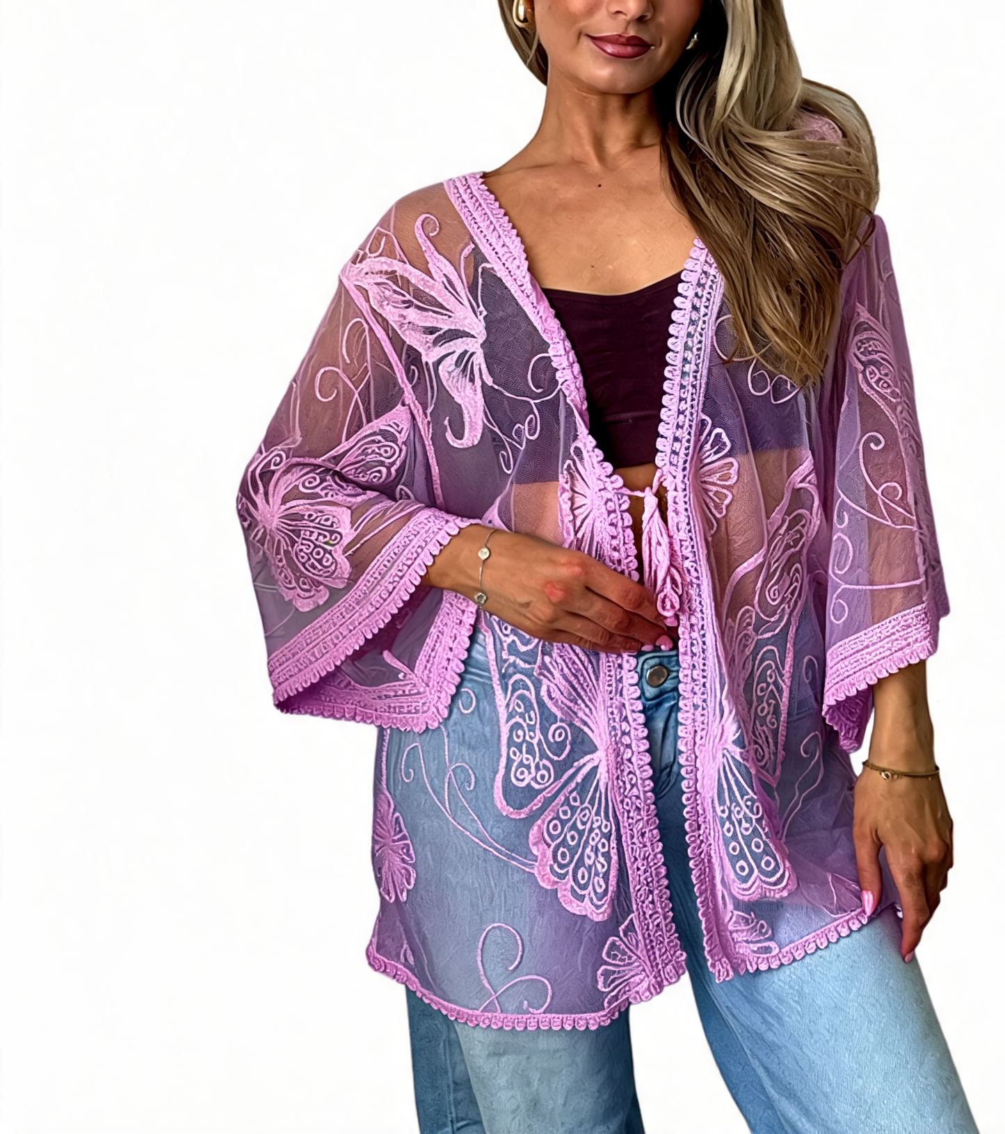 Azure Bloom Verfraaide Gelaagde Smockjurk - Roze