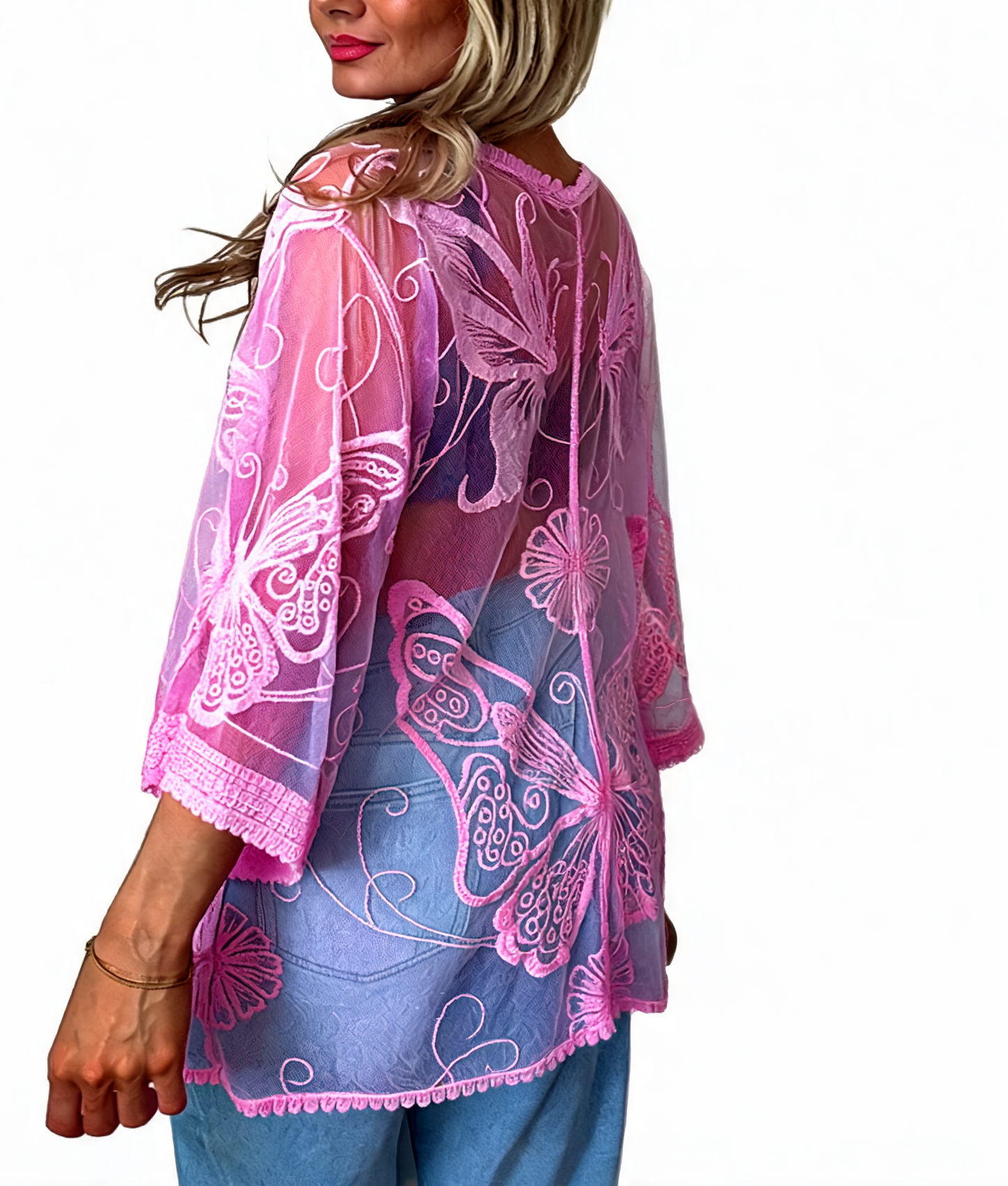 Azure Bloom Verfraaide Gelaagde Smockjurk - Roze