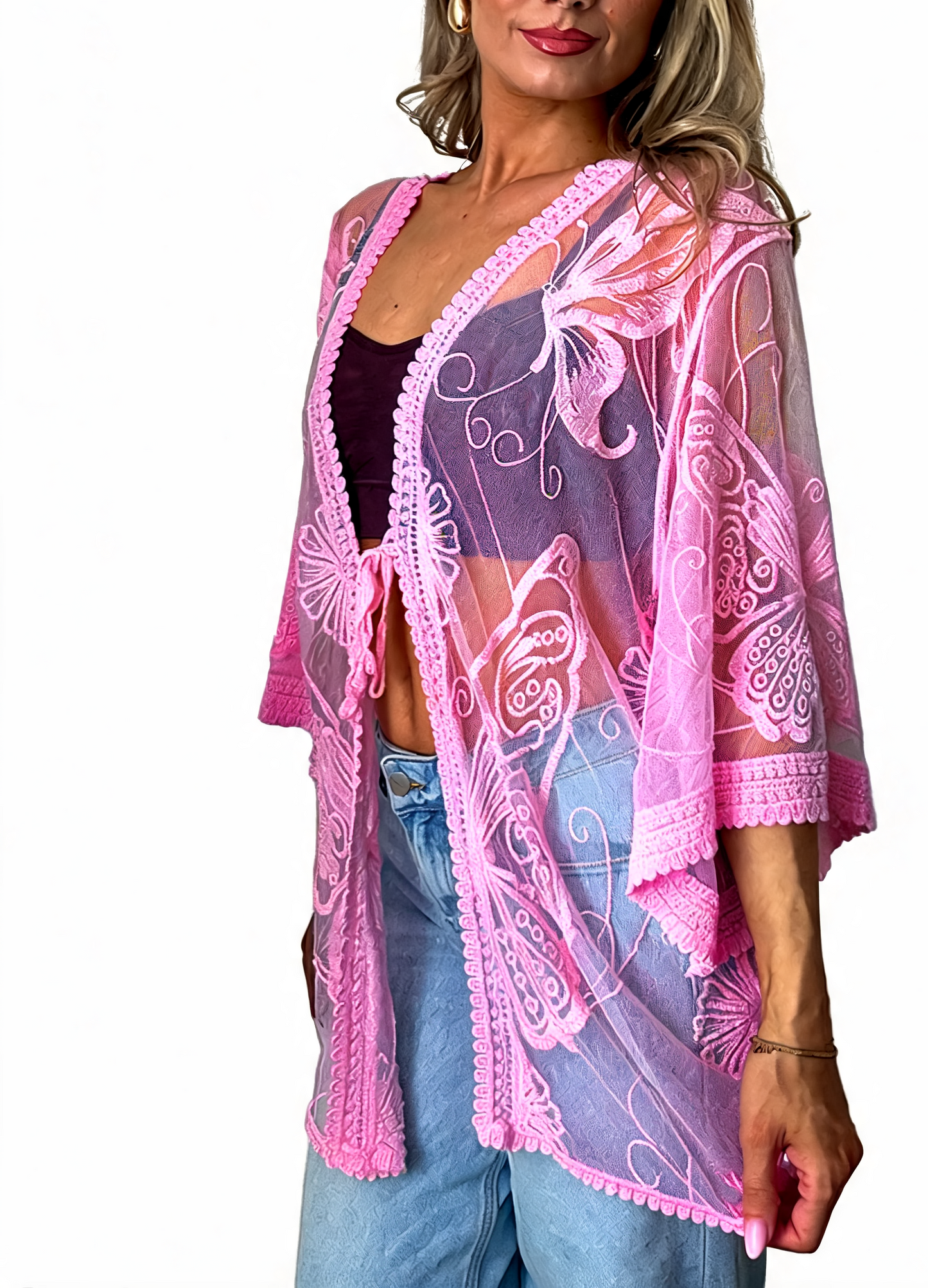 Azure Bloom Verfraaide Gelaagde Smockjurk - Roze