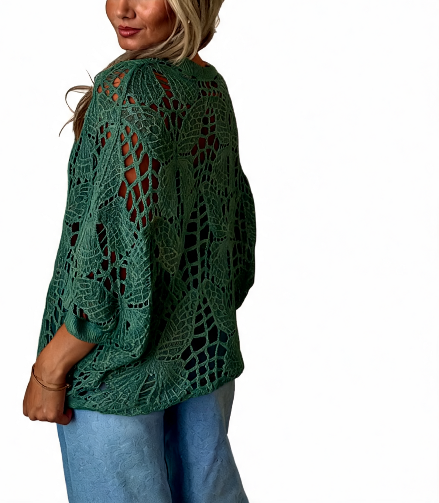 Crochet Butterfly Cutout Cropped Cardigan Top - Khaki