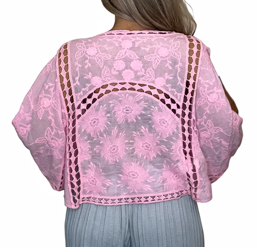 Azure Bloom Verfraaide Gelaagde Smockjurk - Roze
