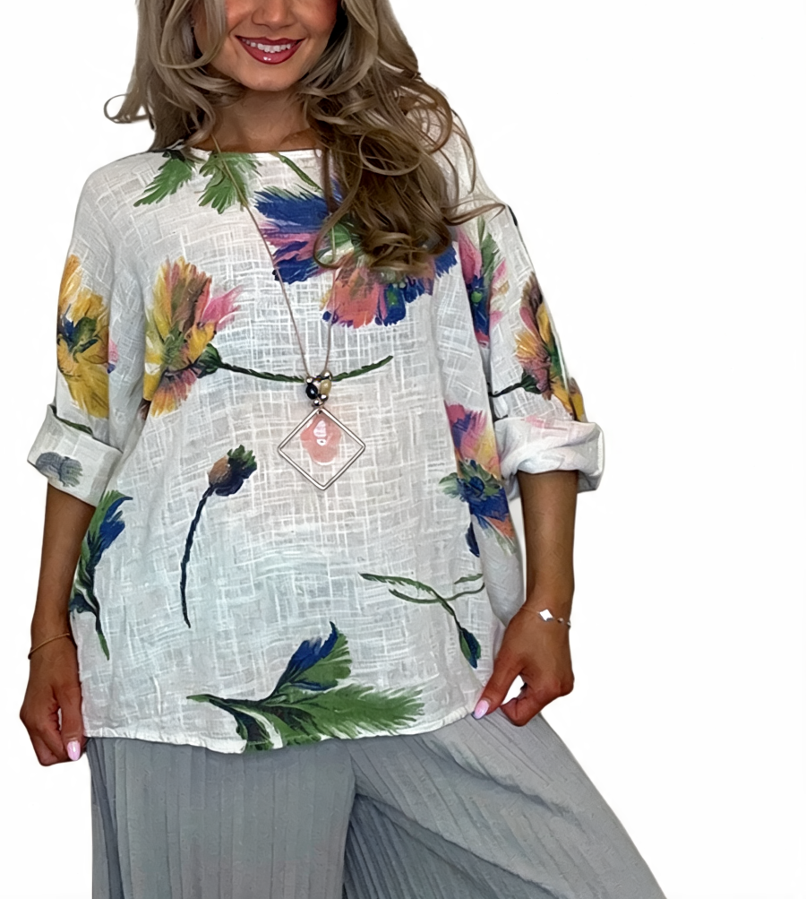 Watercolour Floral Print Tunic Oversized Round Neck Blouse