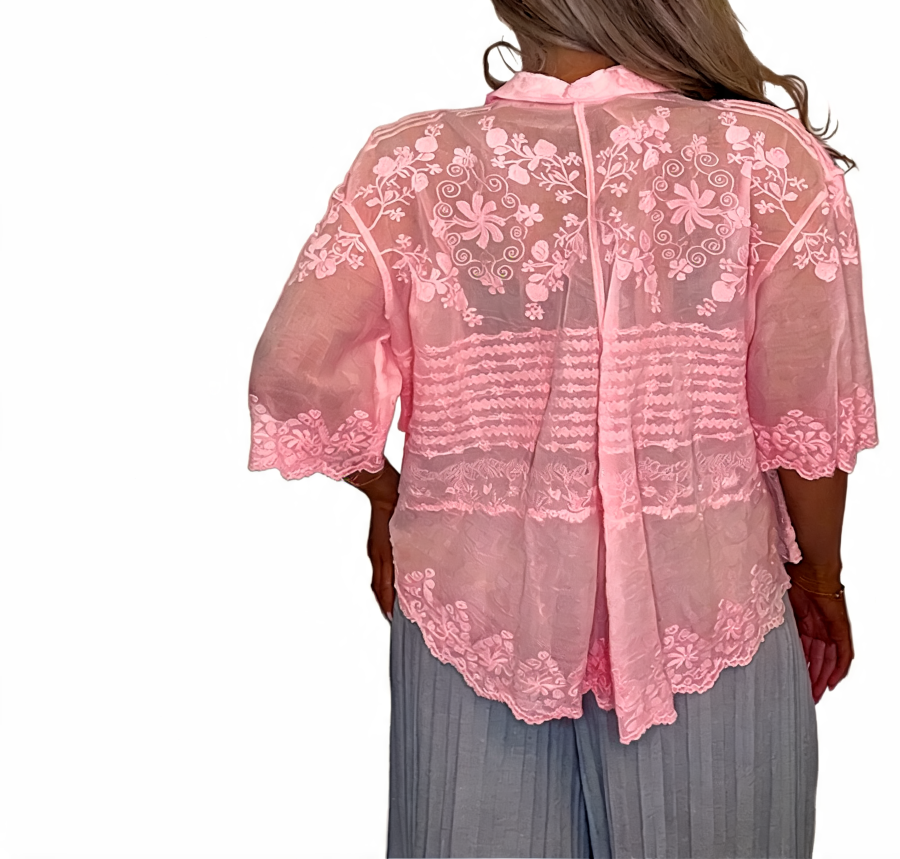 Azure Bloom Verfraaide Gelaagde Smockjurk - Roze