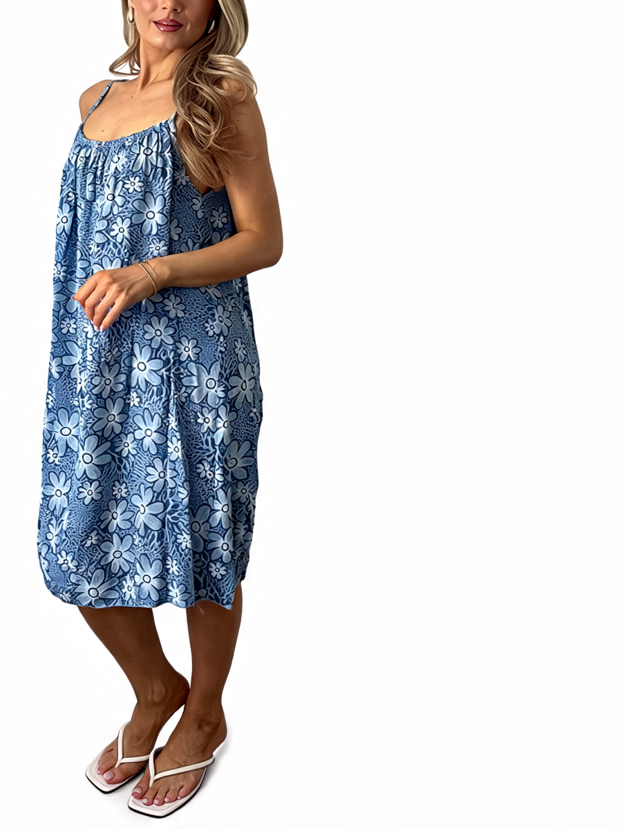 T-shirt met korte mouwen van bloemenkant en botanische print - Marineblauw