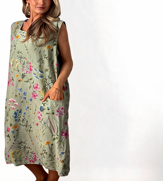 Floral Print Sleeveless Midi Dress with Crochet Back Detail