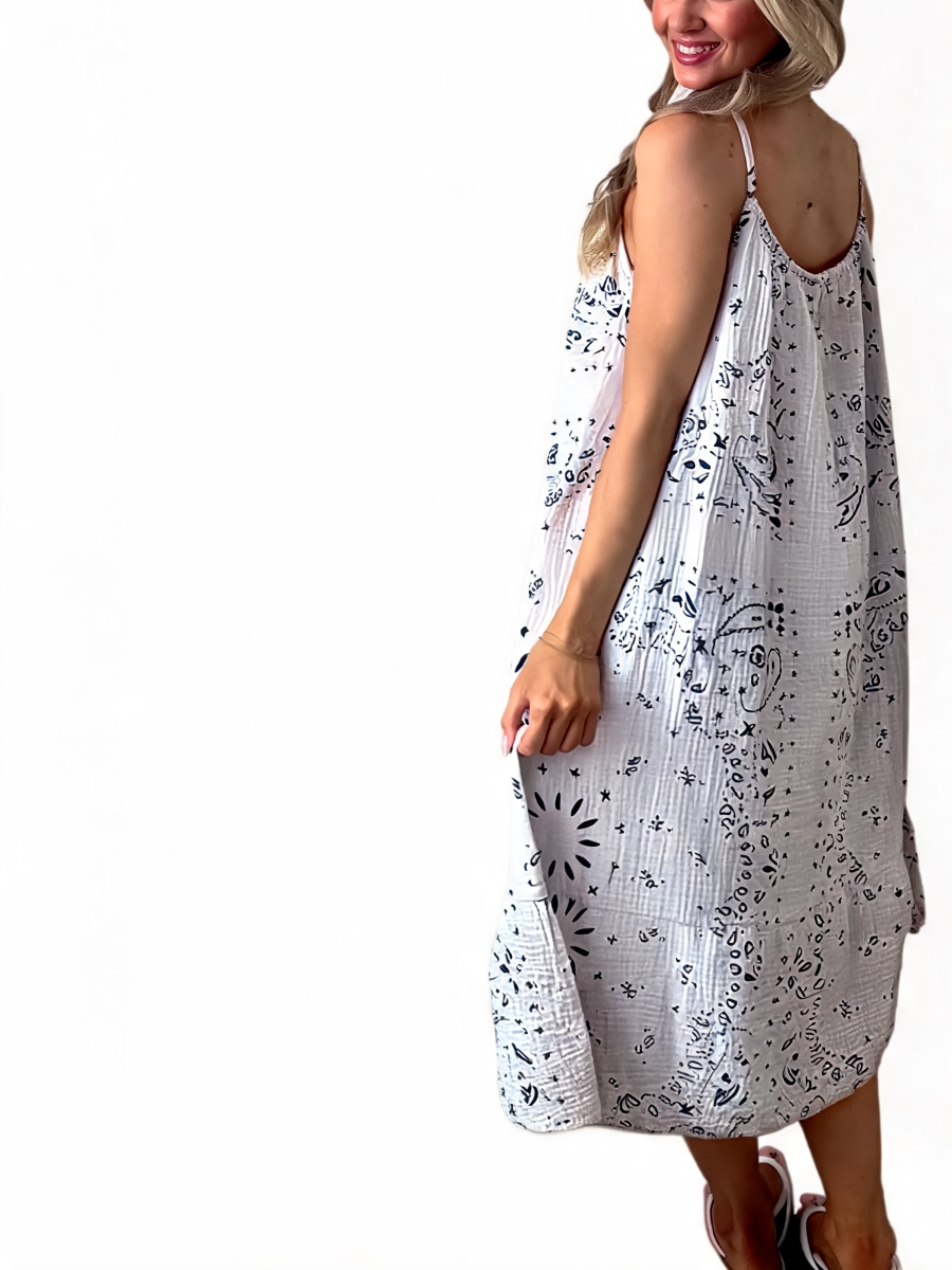 T-shirt met korte mouwen van bloemenkant en botanische print - Marineblauw