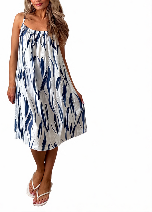 Strappy Tie-Dye Print Midi Sundress - White