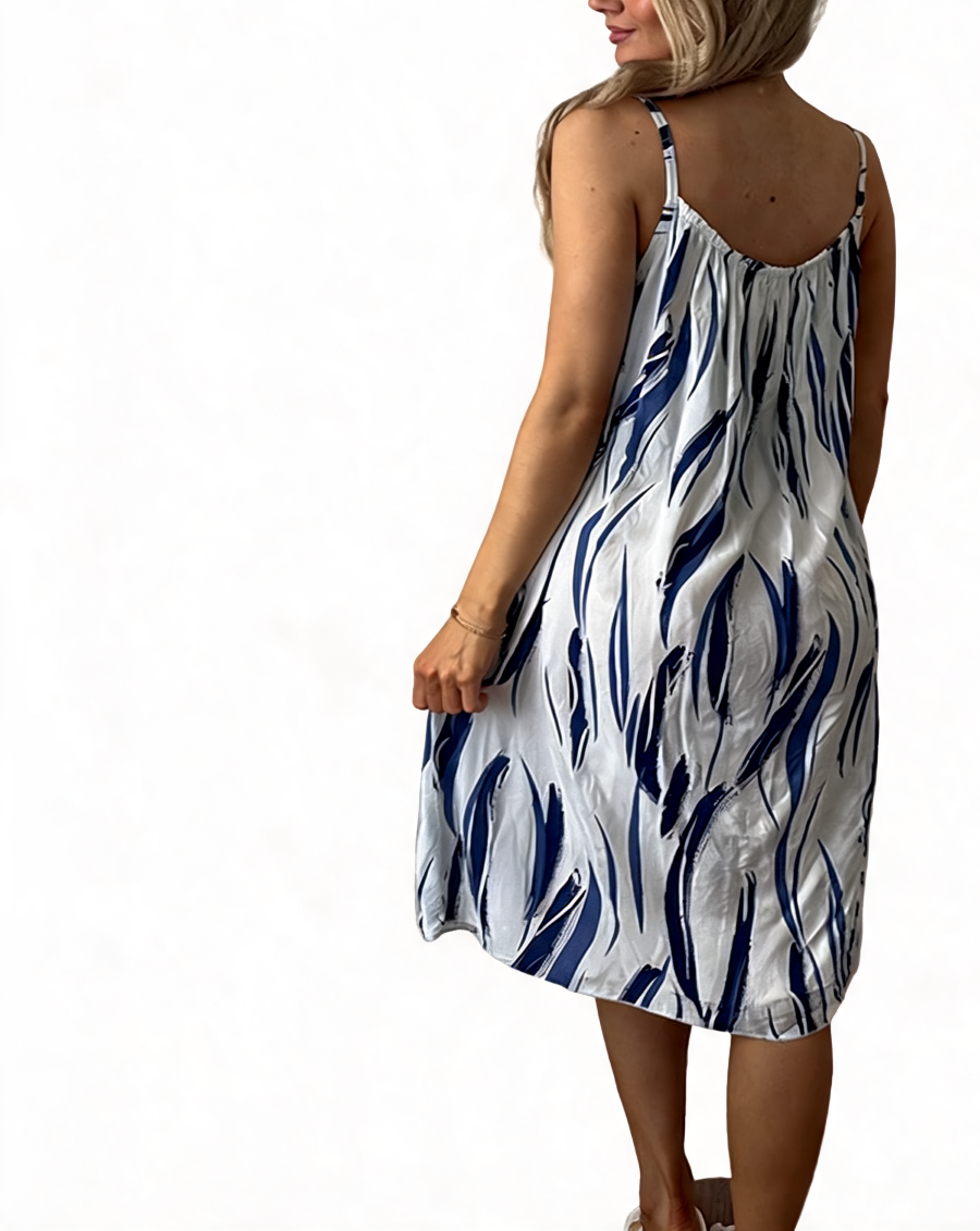Strappy Tie-Dye Print Midi Sundress - White