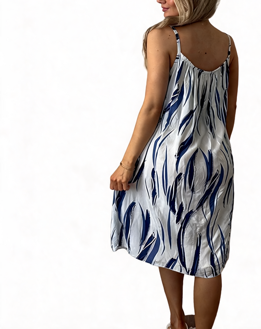 Strappy Tie-Dye Print Midi Sundress - White