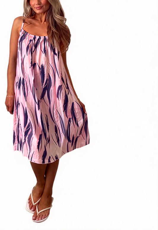 Strappy Tie-Dye Print Midi Sundress - Pink