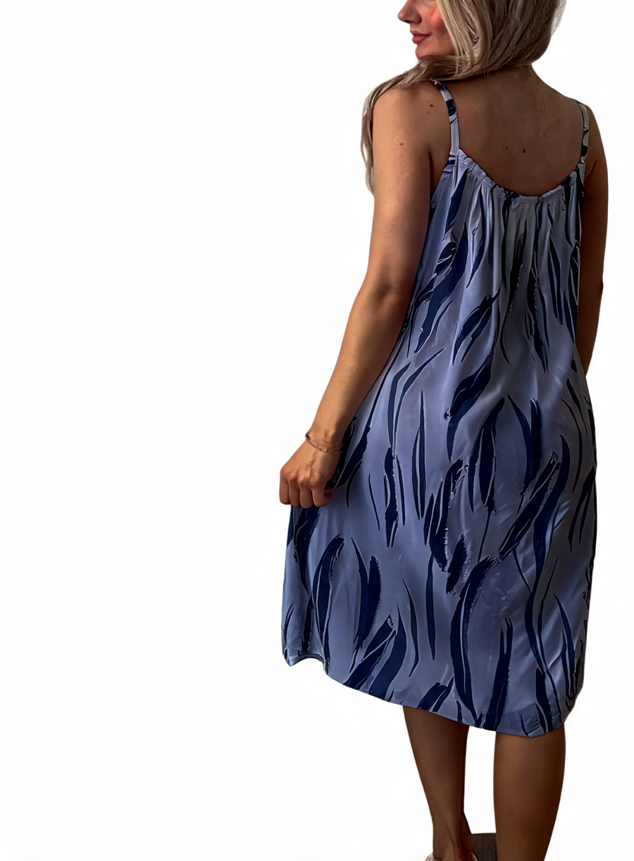 Strappy Tie-Dye Print Midi Sundress - Navy