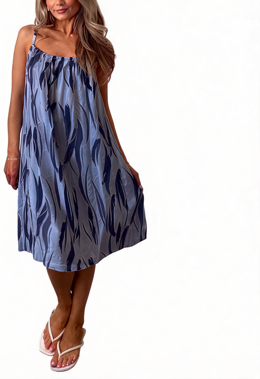 Strappy Tie-Dye Print Midi Sundress - Navy