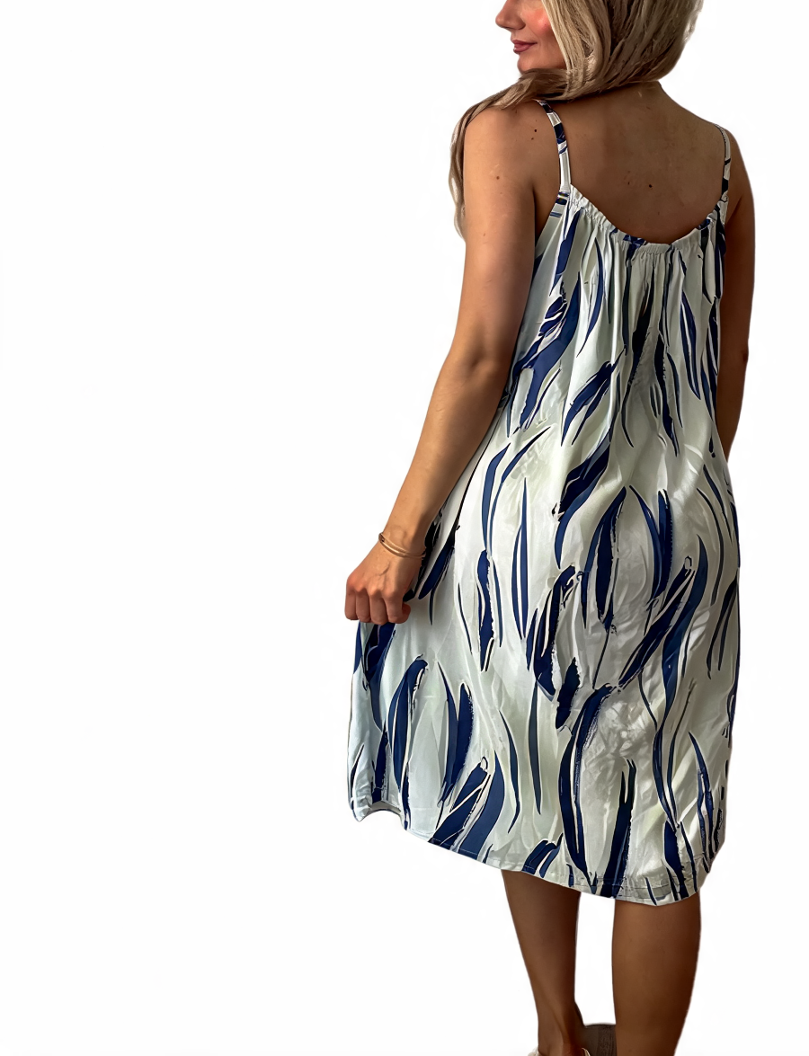 Strappy Tie-Dye Print Midi Sundress - Khaki