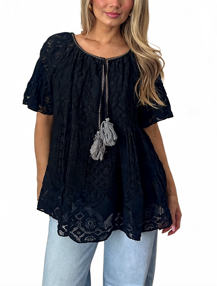 Boho Crochet Lace Tassel Tunic Top
