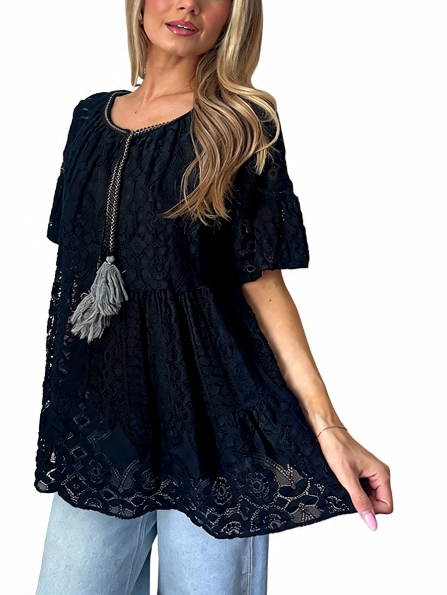 Boho Crochet Lace Tassel Tunic Top
