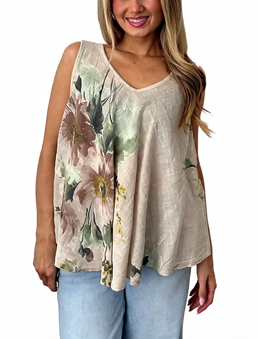 T-shirt met korte mouwen van bloemenkant en botanische print - Marineblauw