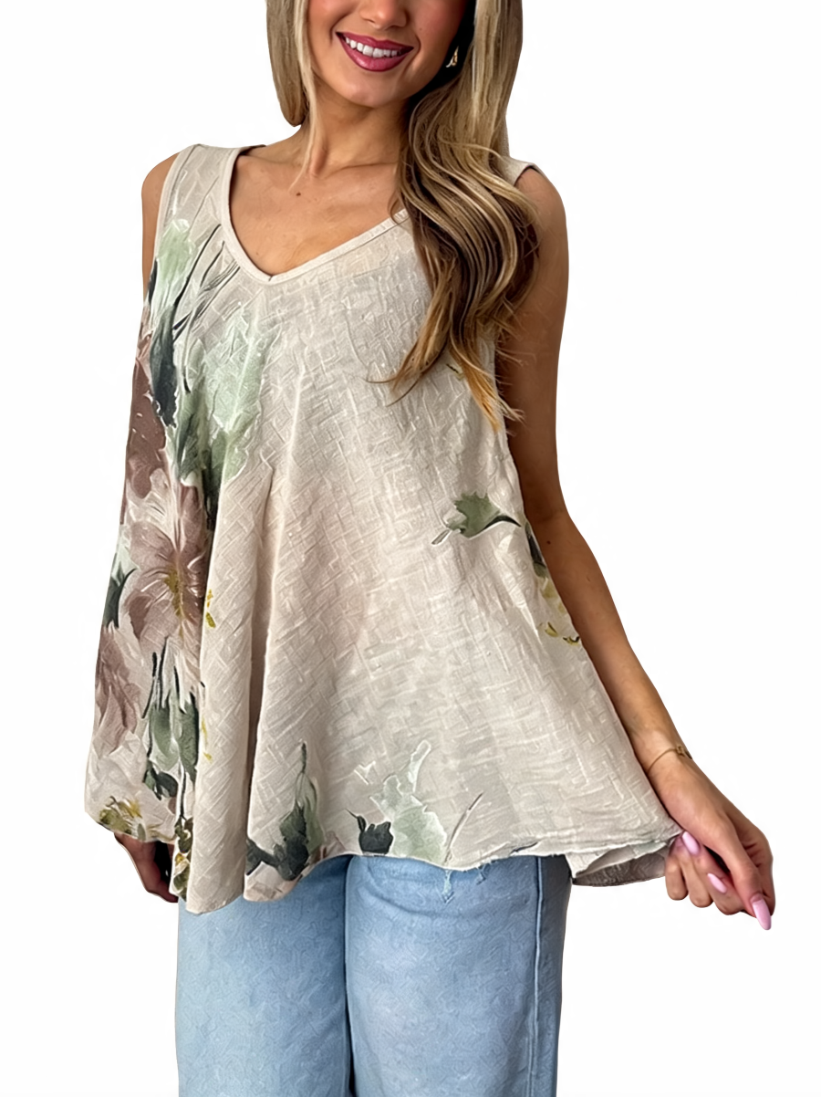 T-shirt met korte mouwen van bloemenkant en botanische print - Marineblauw