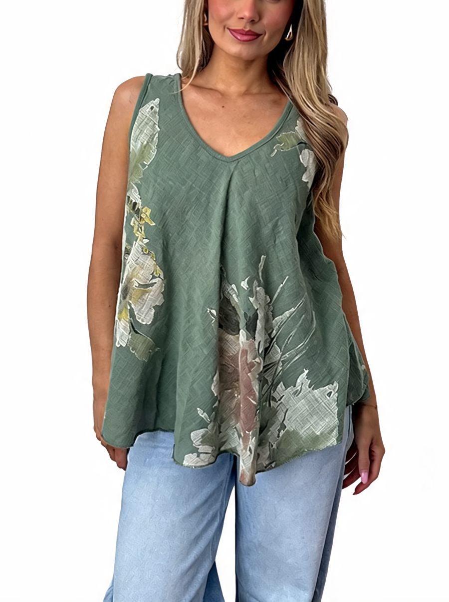 T-shirt met korte mouwen van bloemenkant en botanische print - Marineblauw