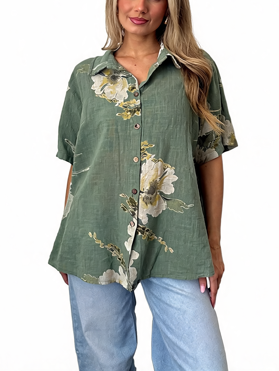 Floral Print Button-Down Tunic Shirt