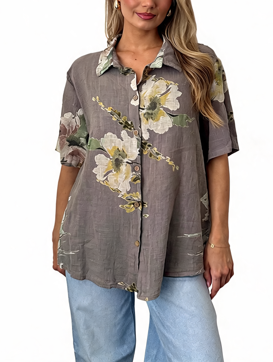 Floral Print Button-Down Tunic Shirt