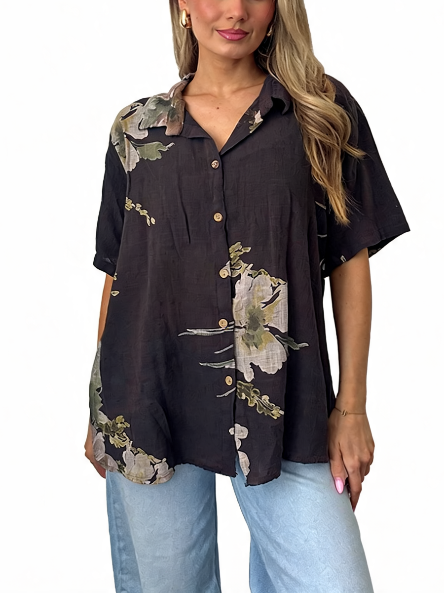 Floral Print Button-Down Tunic Shirt