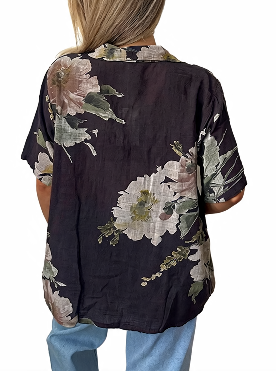 Floral Print Button-Down Tunic Shirt