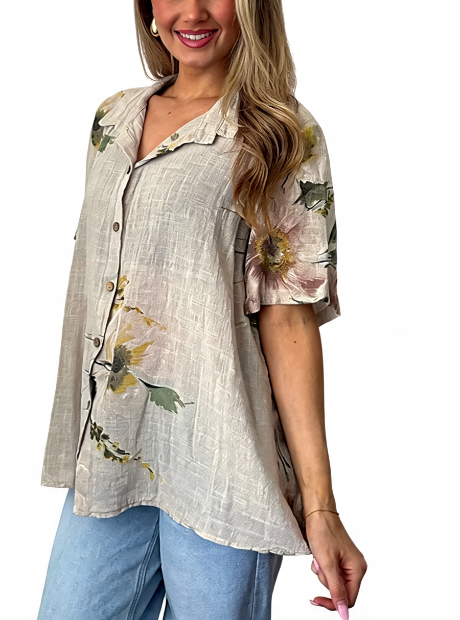 Floral Print Button-Down Tunic Shirt