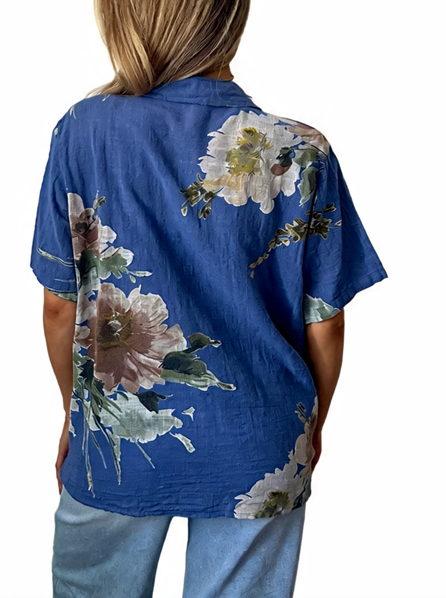 Floral Print Button-Down Tunic Shirt
