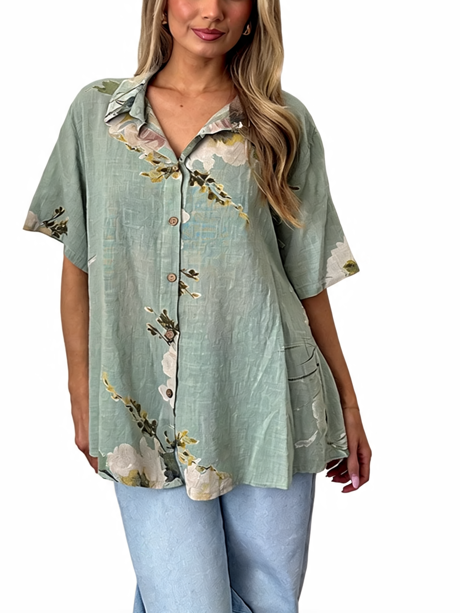 Floral Print Button-Down Tunic Shirt