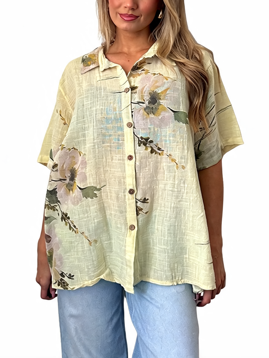Floral Print Button-Down Tunic Shirt