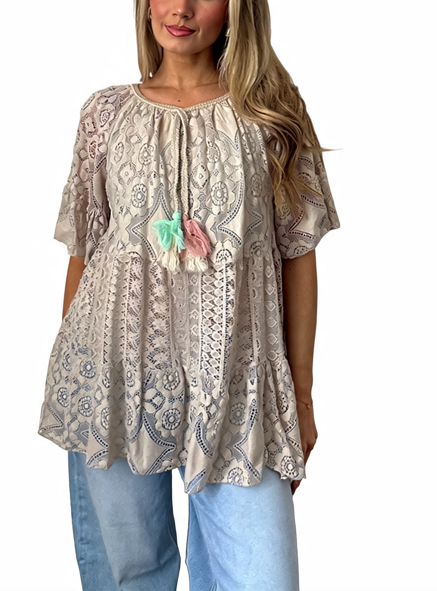 Boho Crochet Lace Tassel Tunic Top