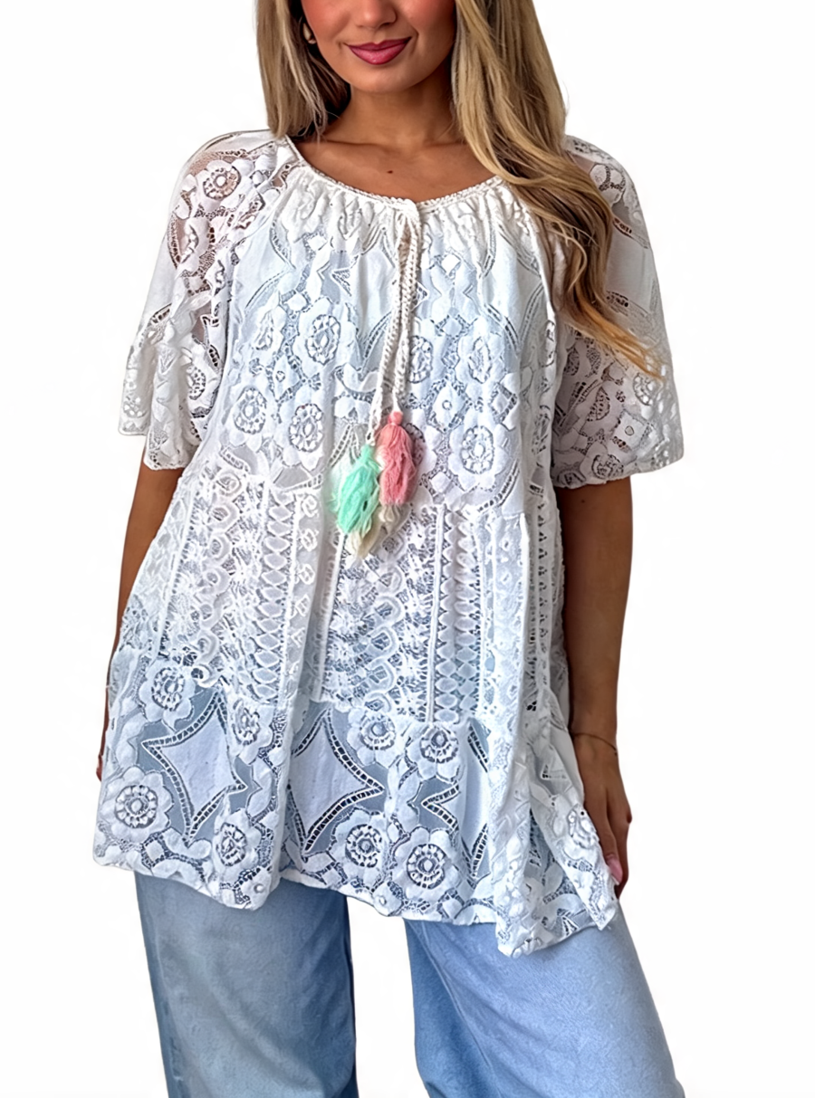 Boho Crochet Lace Tassel Tunic Top