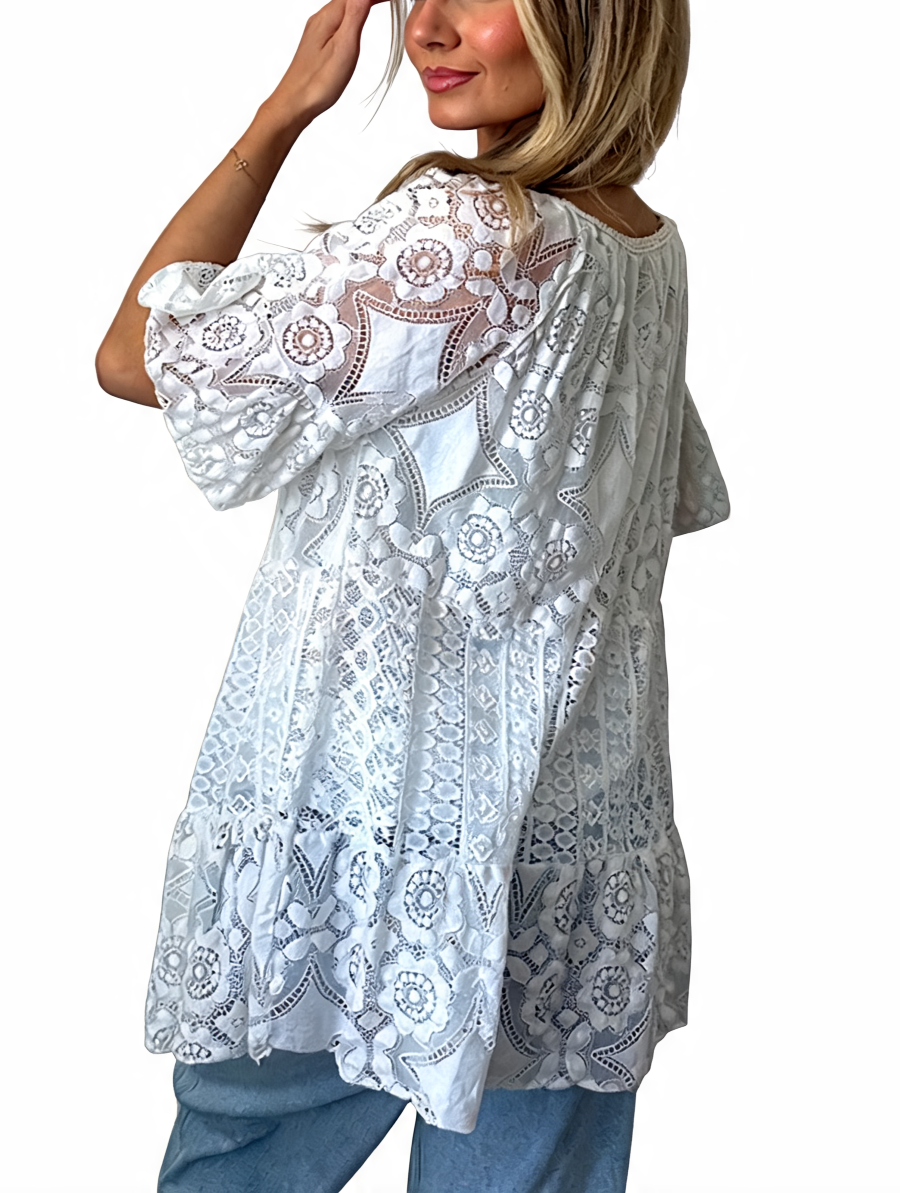 Boho Crochet Lace Tassel Tunic Top