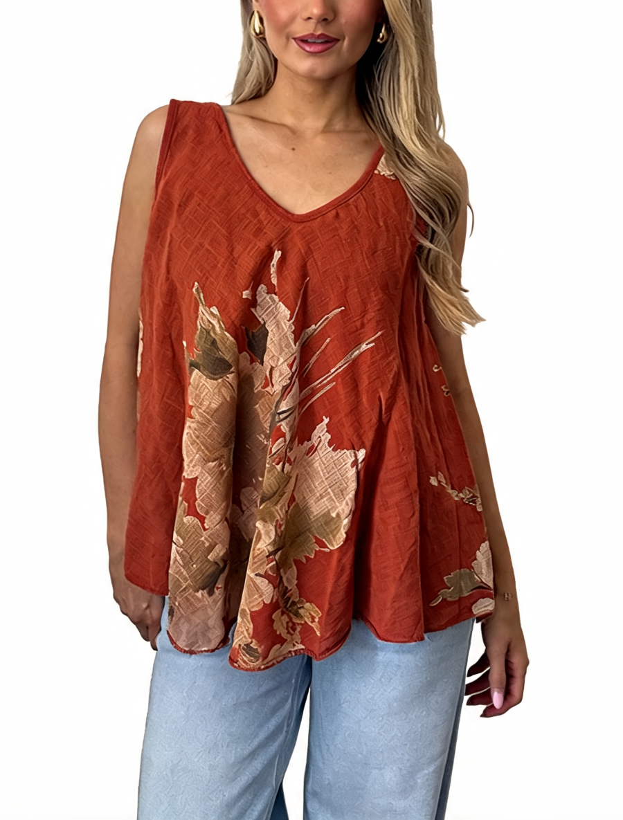 T-shirt met korte mouwen van bloemenkant en botanische print - Marineblauw