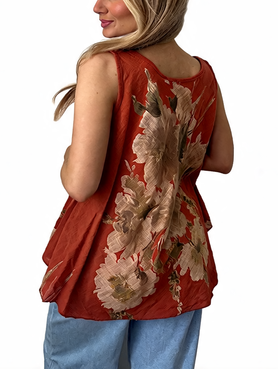 T-shirt met korte mouwen van bloemenkant en botanische print - Marineblauw