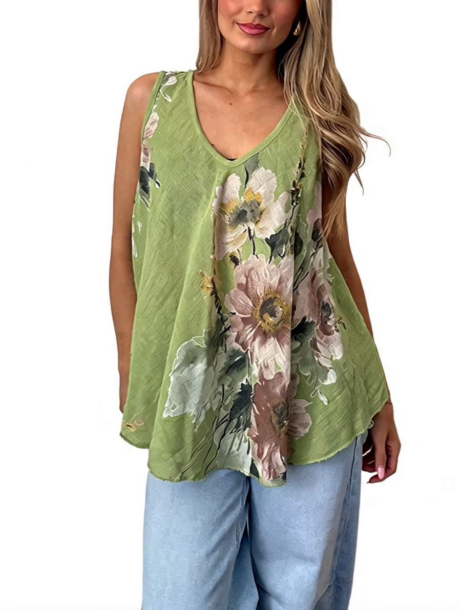 T-shirt met korte mouwen van bloemenkant en botanische print - Marineblauw
