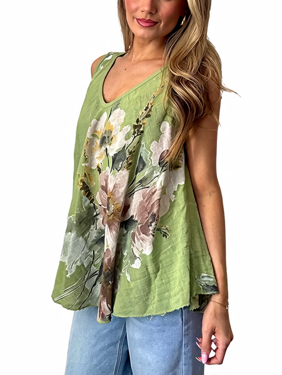 T-shirt met korte mouwen van bloemenkant en botanische print - Marineblauw